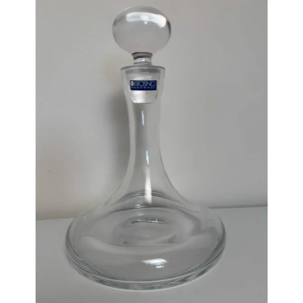 Krosno Poland 11” Crystal Glass Decanter Bottle w/ Stopper- Heavy! Wine Aerator